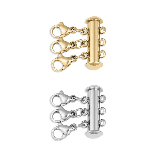 18K Gold PVD Stainless Steel 3 Row Layering Necklace Magnetic Clasp: Stainless