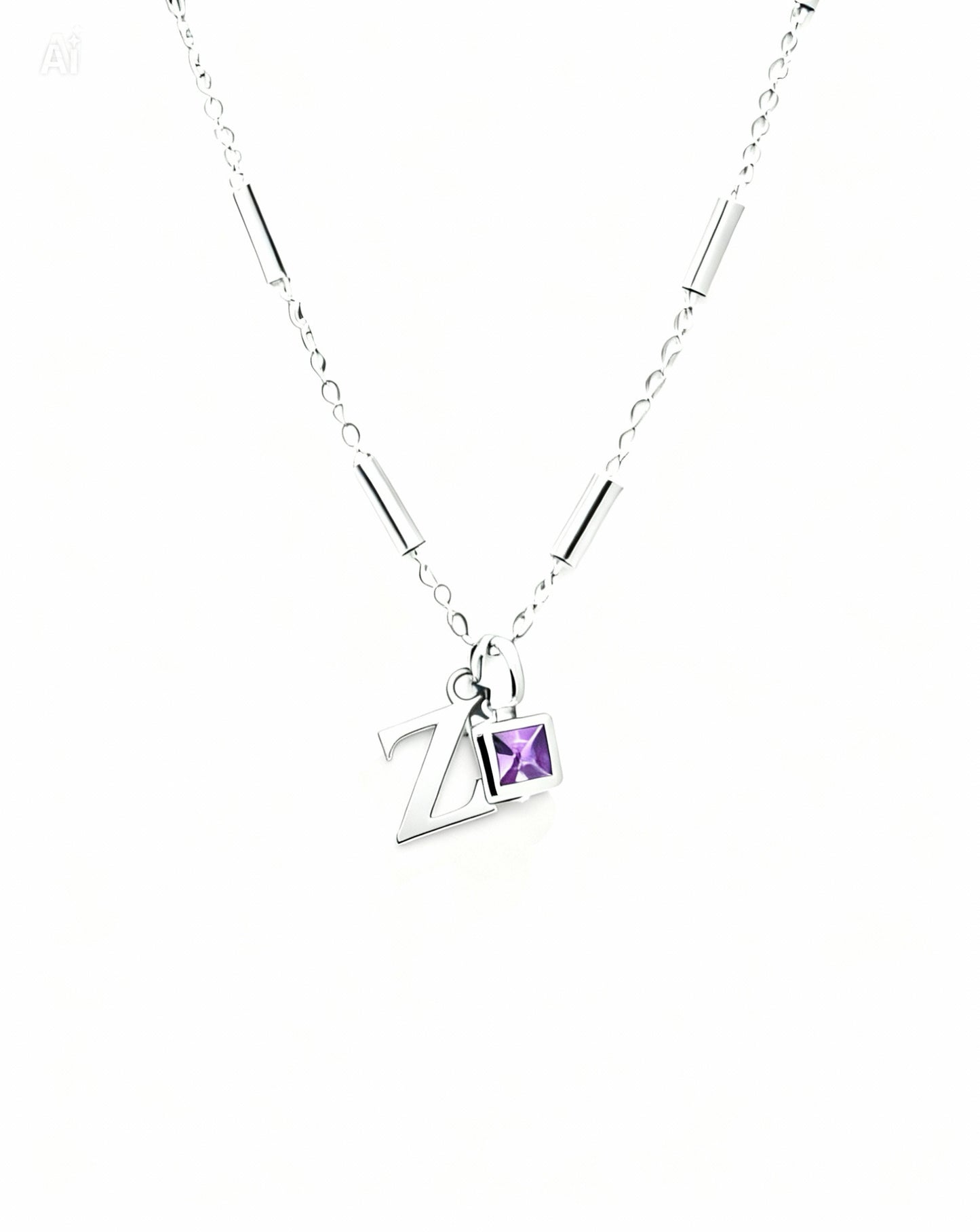 February Birthstone & Initial Bracelet - Amethyst