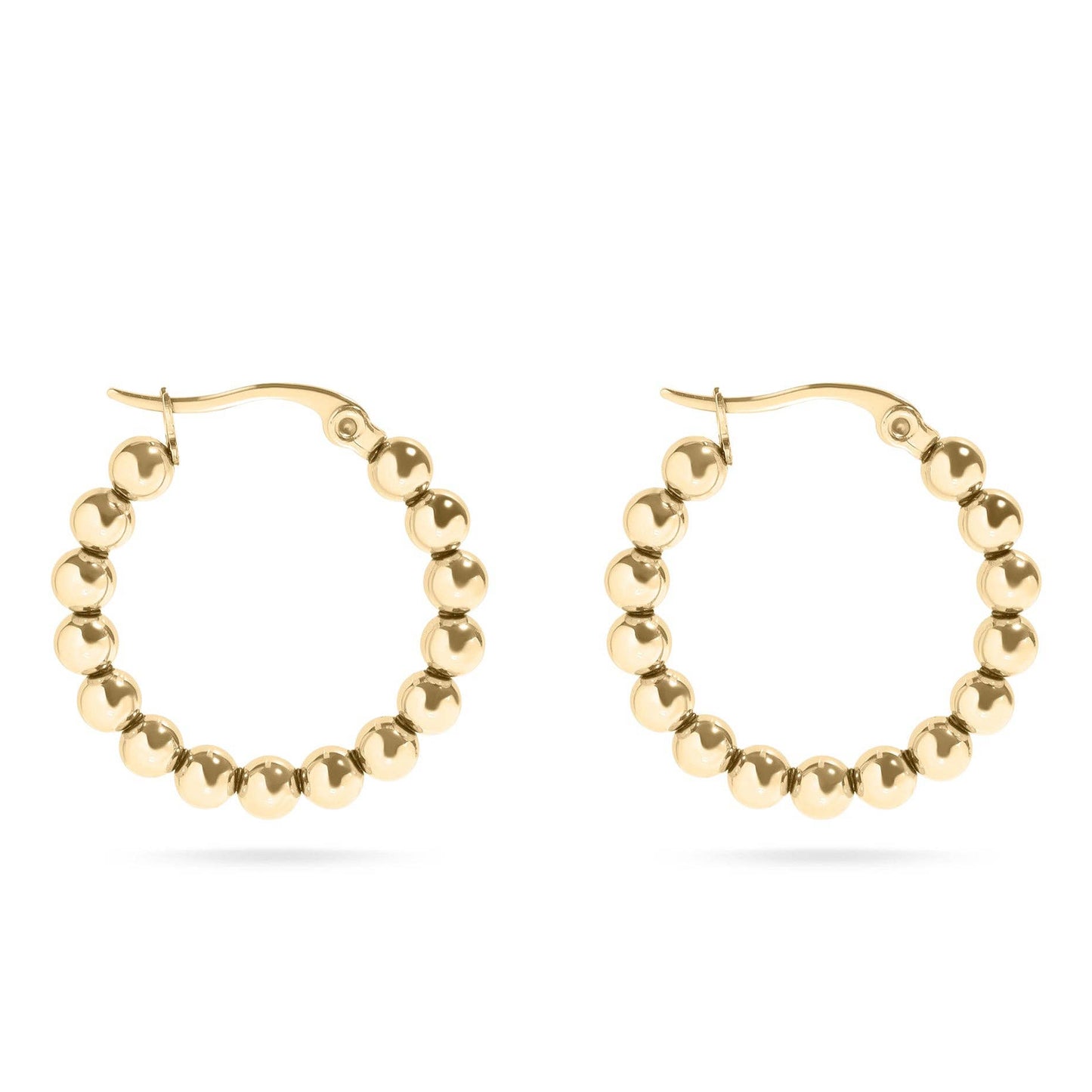 18K Gold PVD Stainless Steel Circle Ball Hoop Earrings : Gold