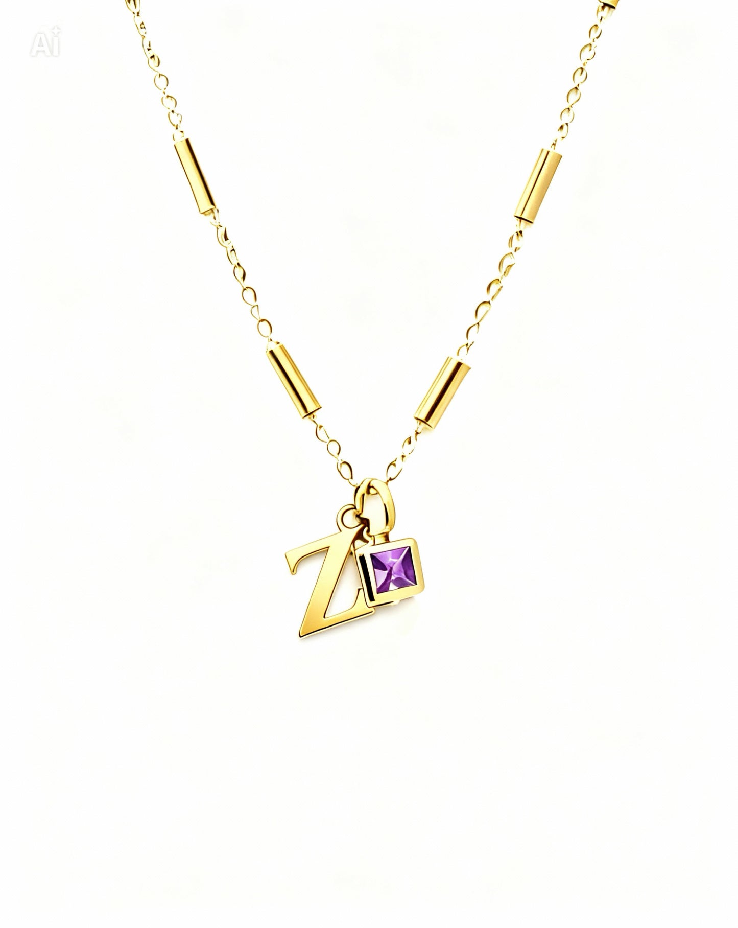 February Birthstone & Initial Necklace - Amethyst