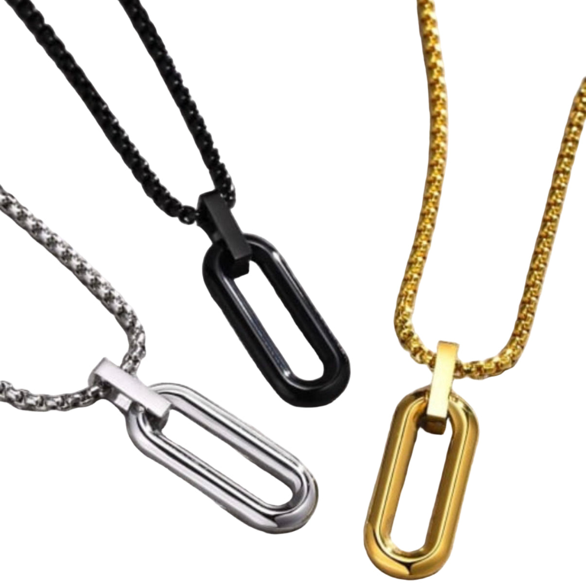 Mens pendant drop necklace in black and silver