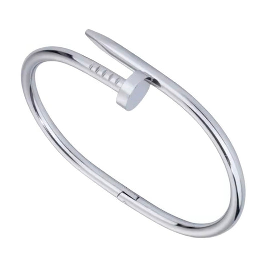 Silver carabiner on a white background