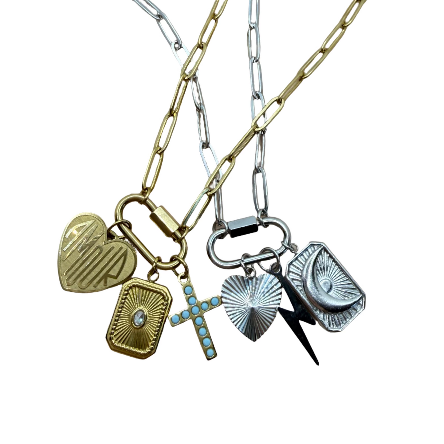 Paperclip Carabiner Necklace 18k Gold finish