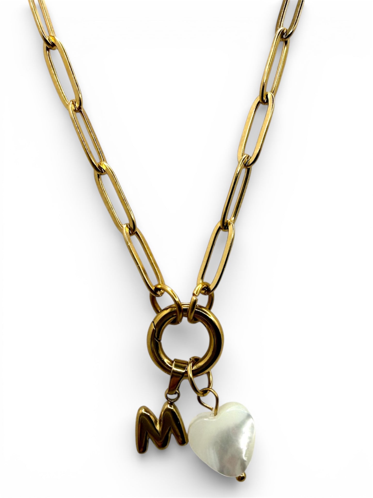 Heart Charm Keeper Paperclip Bracelet with initial