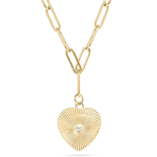 Sunburst cubic zirconia Heart Paperclip Pendant Necklace
