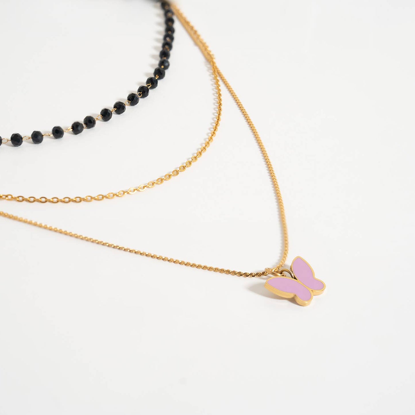 18K Gold PVD Stainless Steel 3 Row Layering Necklace Magnetic Clasp: Stainless