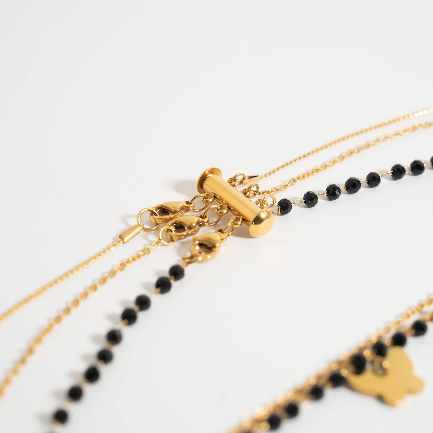 18K Gold PVD Stainless Steel 3 Row Layering Necklace Magnetic Clasp: Stainless