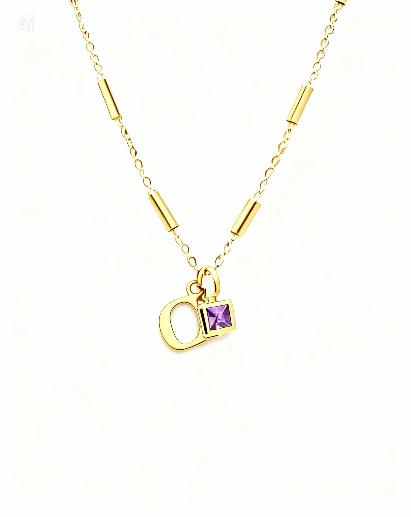 February Birthstone & Initial Bracelet - Amethyst