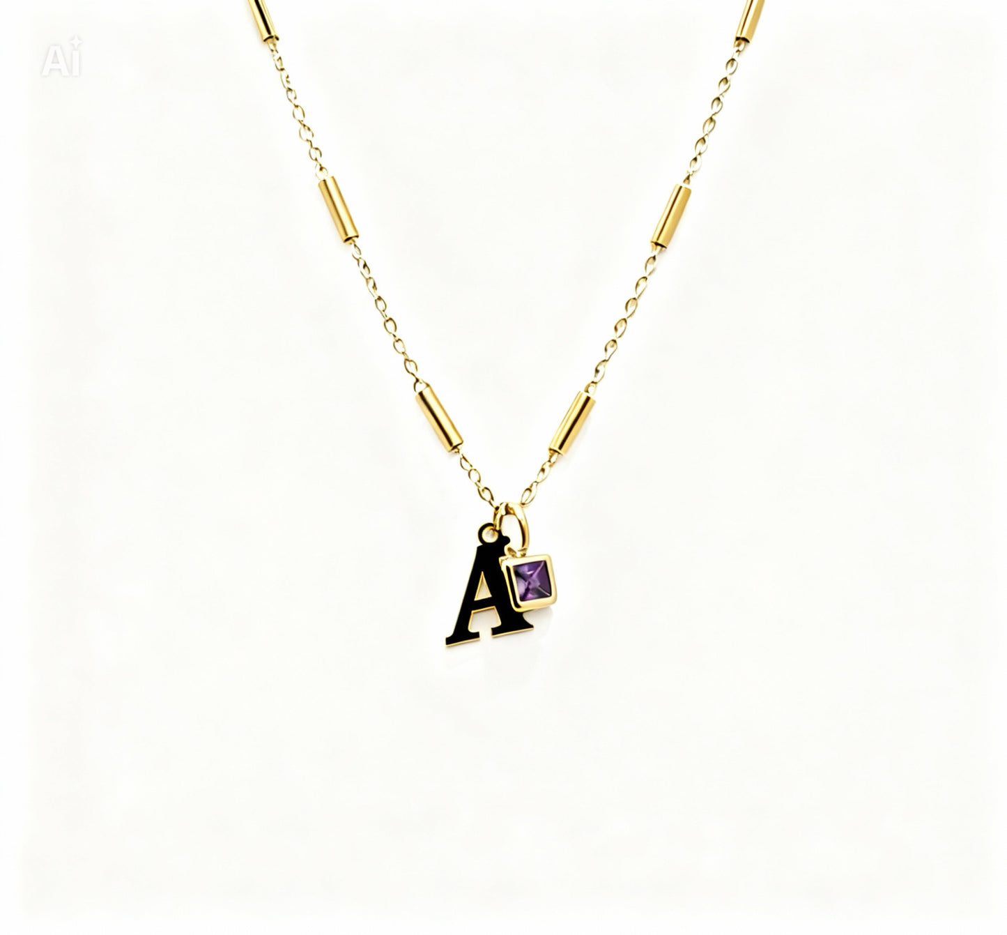February Birthstone & Initial Necklace - Amethyst