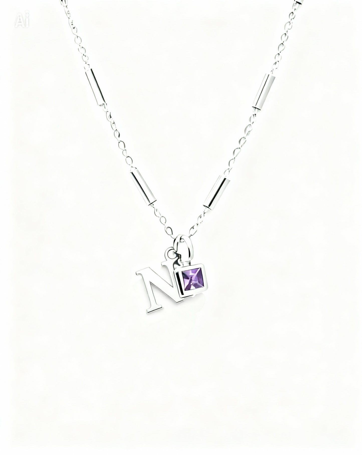February Birthstone & Initial Bracelet - Amethyst