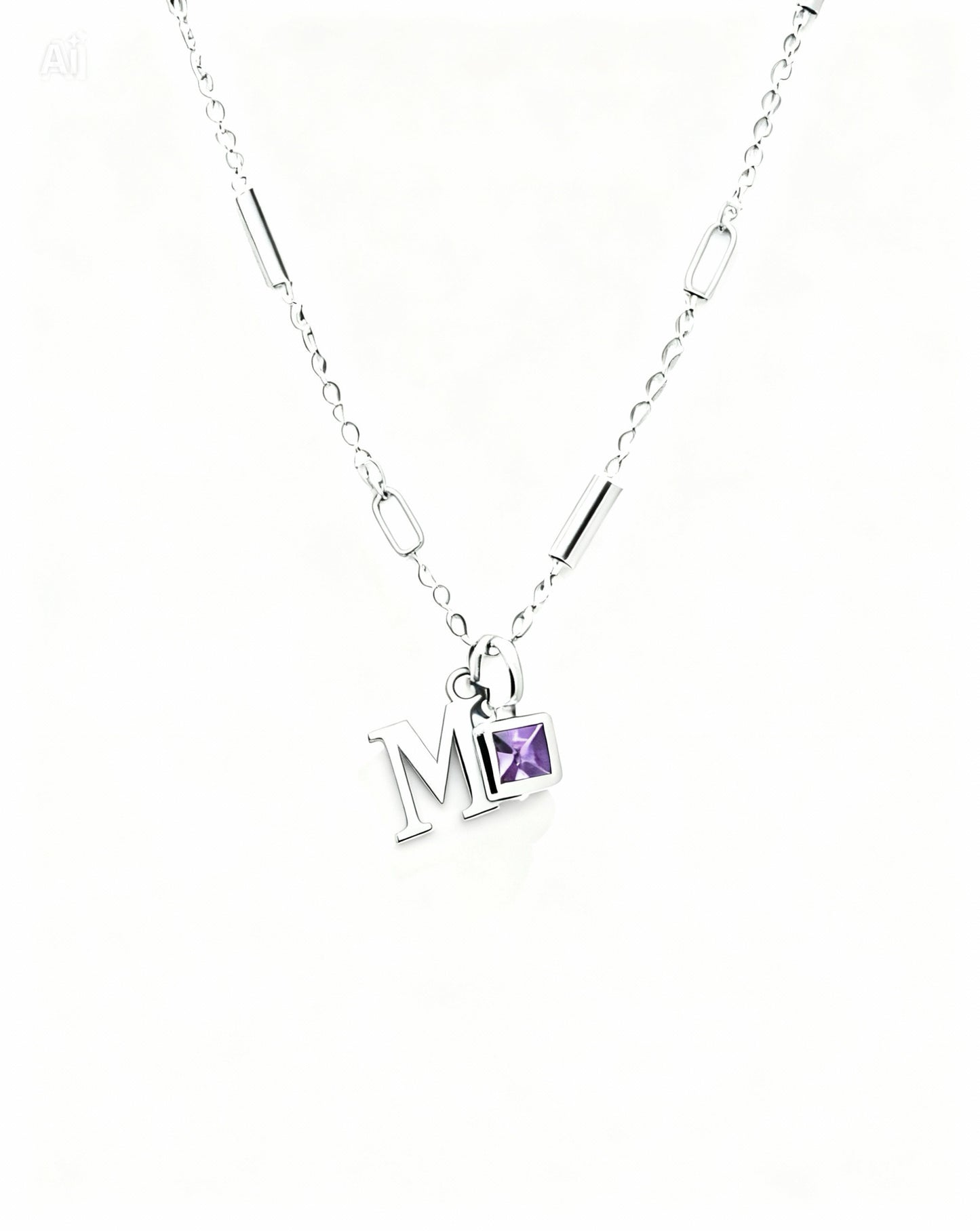 February Birthstone & Initial Bracelet - Amethyst
