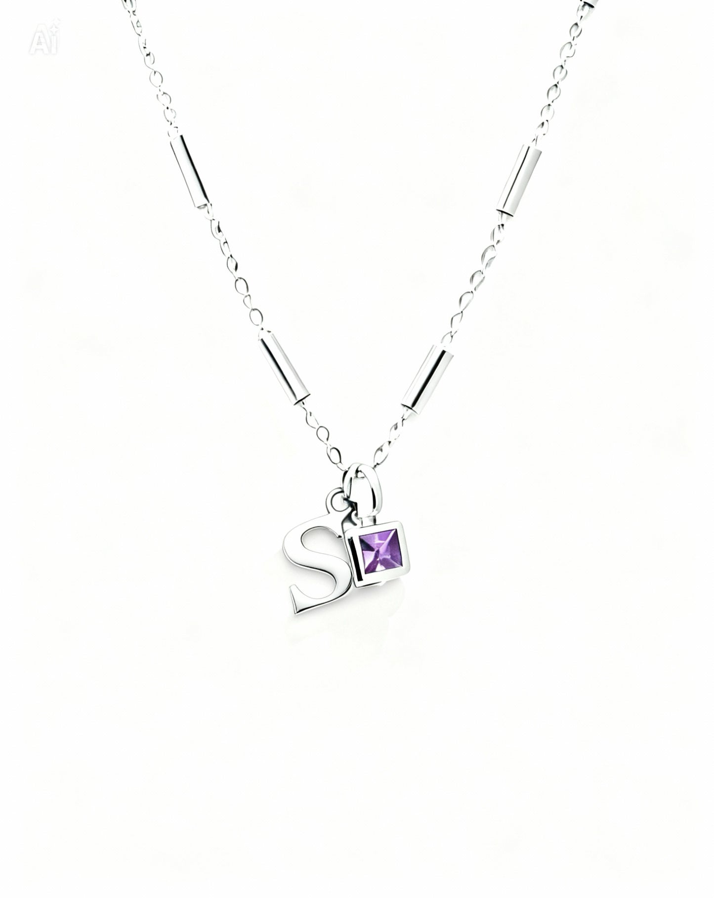 February Birthstone & Initial Bracelet - Amethyst
