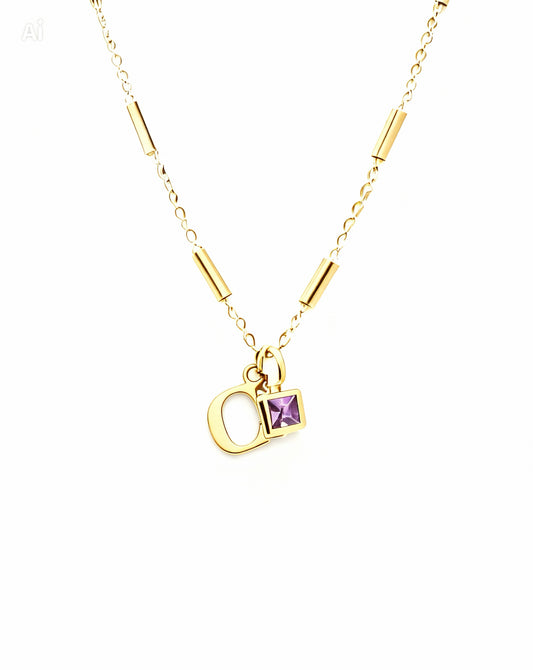 February Birthstone & Initial Bracelet - Amethyst