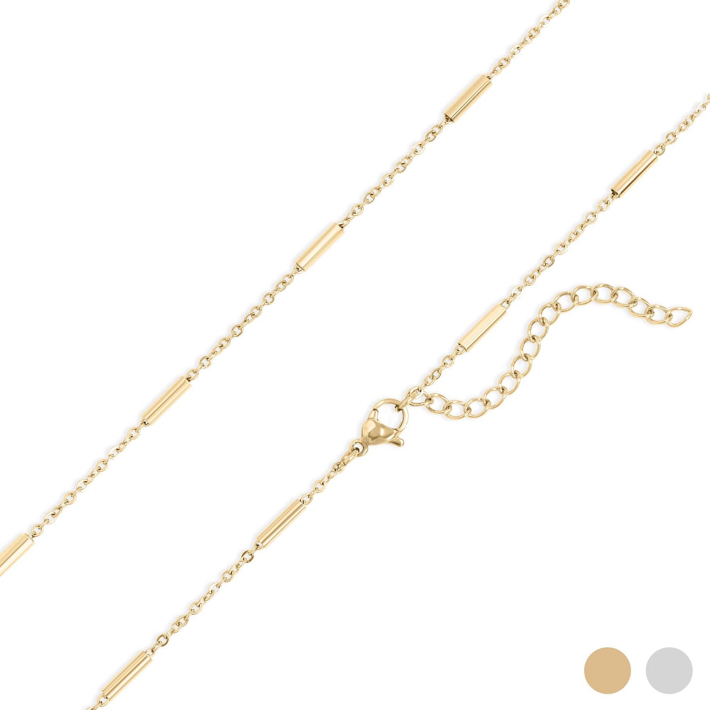 18K Gold & Silver PVD Stainless Steel Satellite Bar Chain Necklace comes in two lengths - Matching Bracelet available