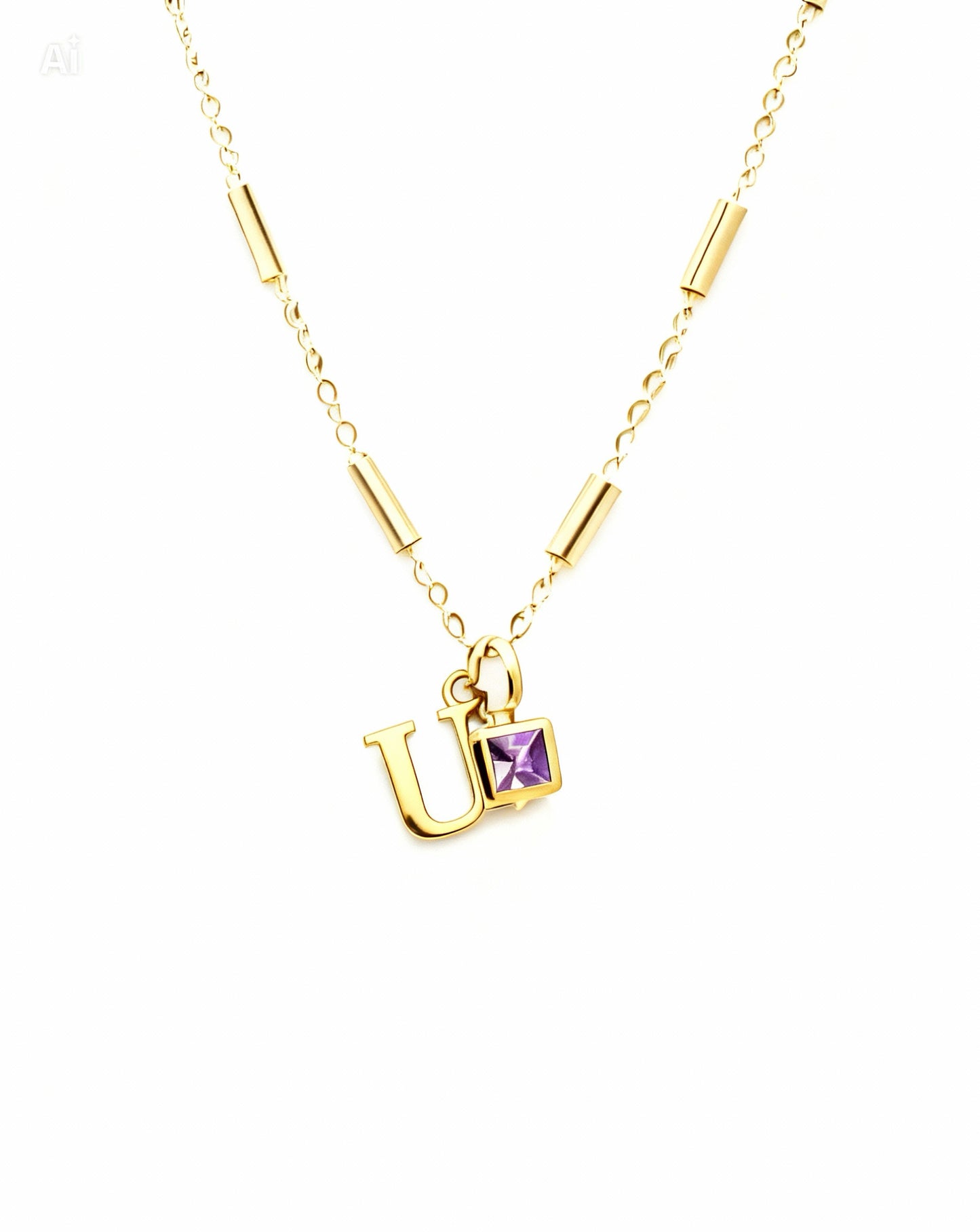 February Birthstone & Initial Bracelet - Amethyst