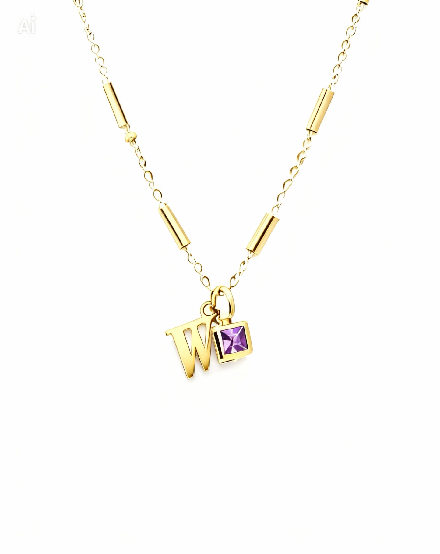 February Birthstone & Initial Bracelet - Amethyst