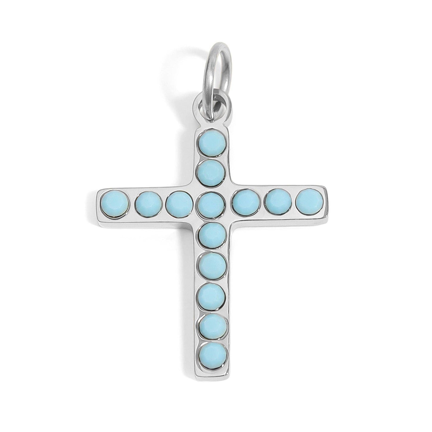 Turquoise Stone Cross Charm 18K gold finish