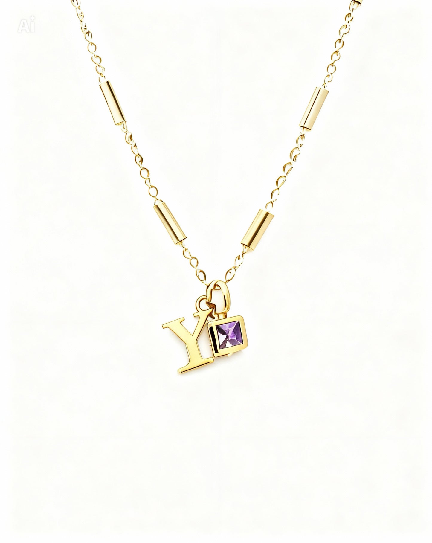 February Birthstone & Initial Bracelet - Amethyst