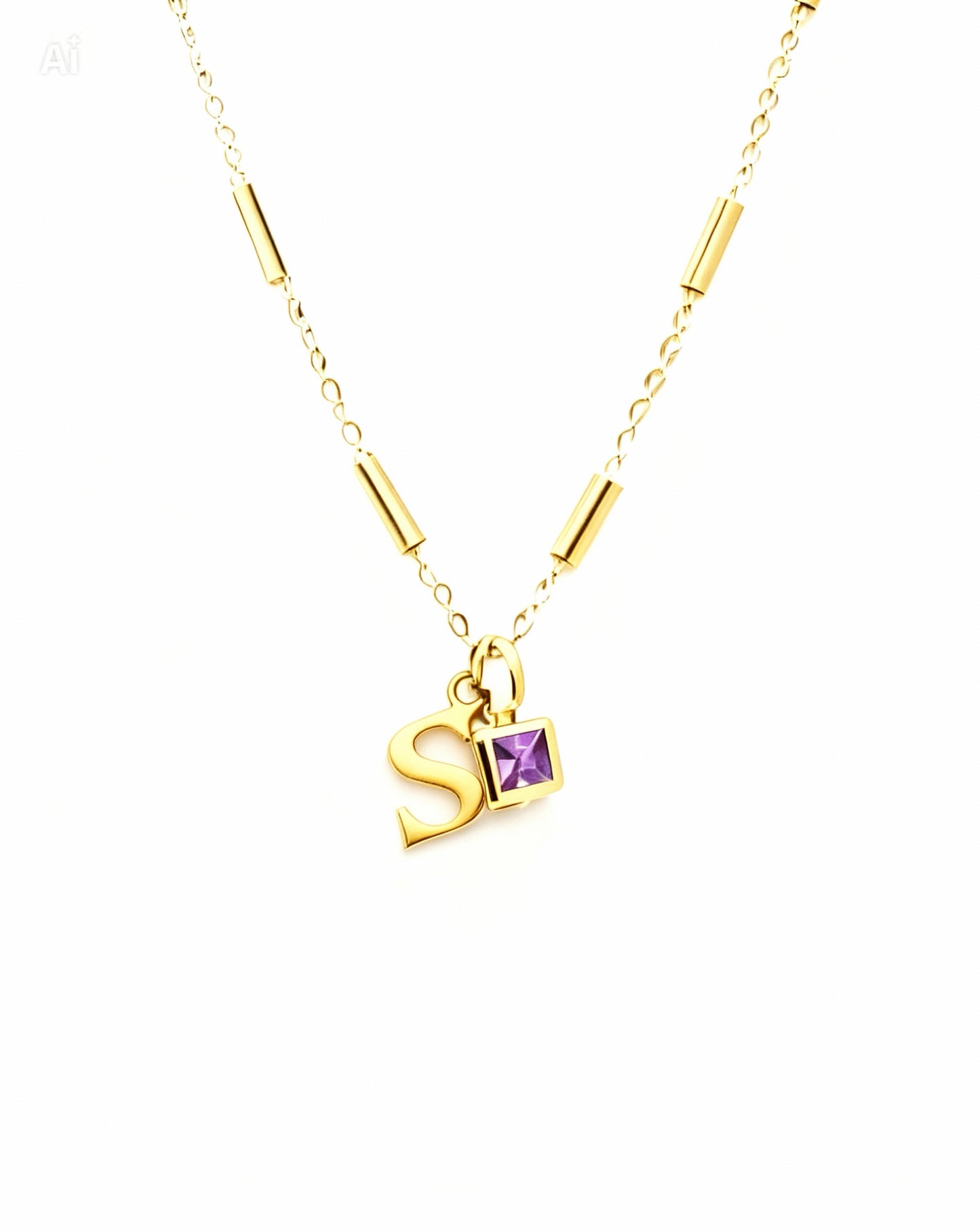 February Birthstone & Initial Bracelet - Amethyst
