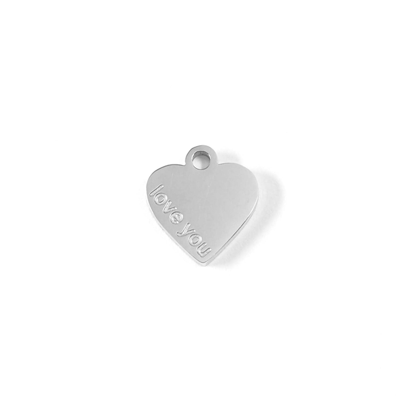 Mini Love You Heart Charm Silver