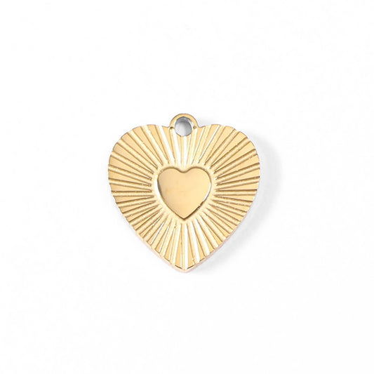 Sunburst Heart Charm, 18K Gold Finish