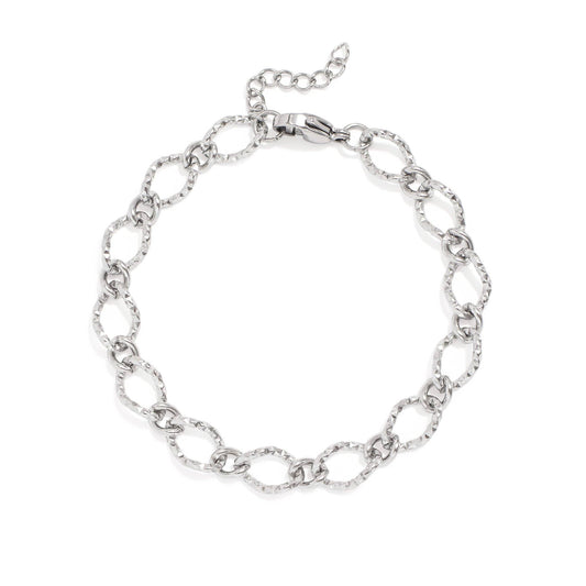 Hammered Oval Chain Bracelet Silver