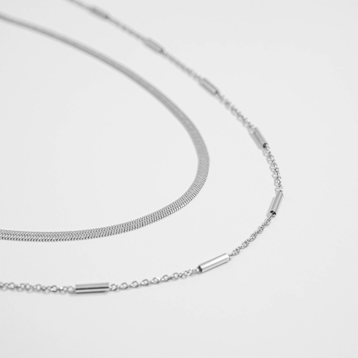 18K Gold & Silver PVD Stainless Steel Satellite Bar Chain Necklace comes in two lengths - Matching Bracelet available