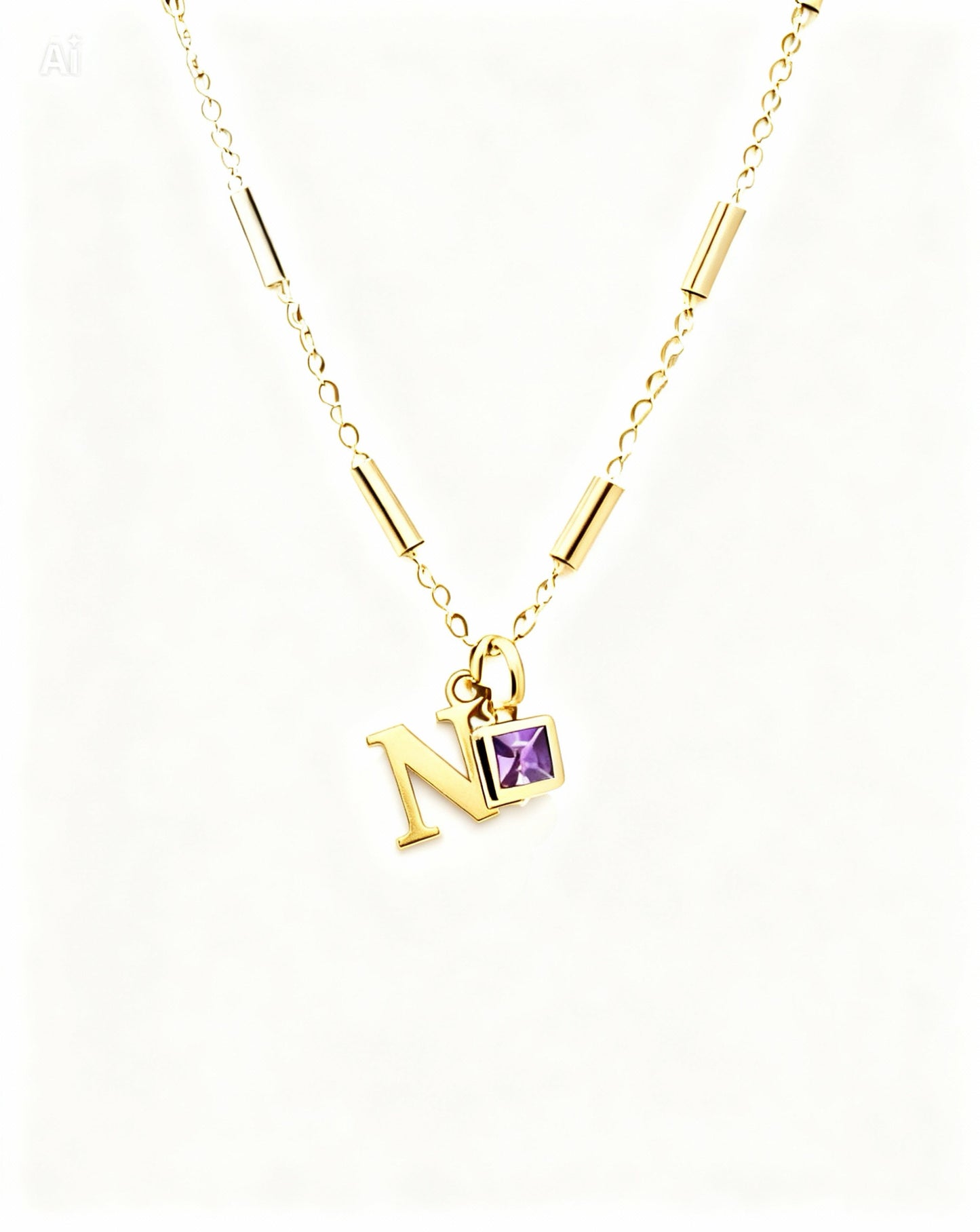 February Birthstone & Initial Bracelet - Amethyst