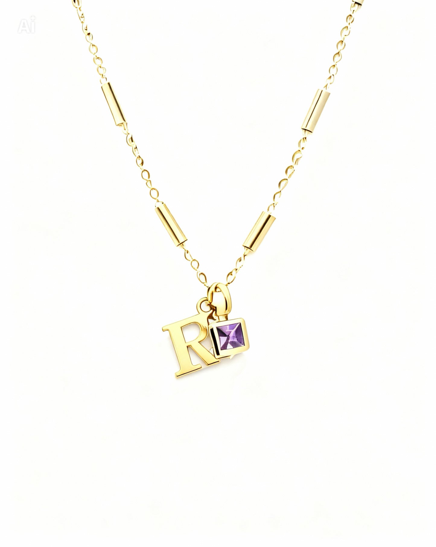 February Birthstone & Initial Bracelet - Amethyst