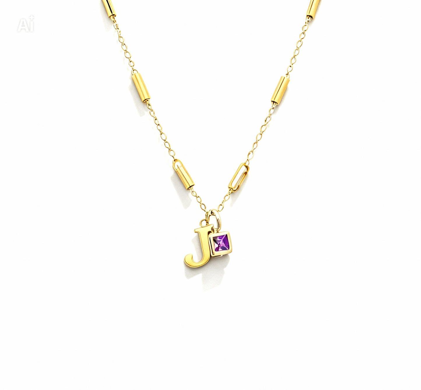 February Birthstone & Initial Bracelet - Amethyst