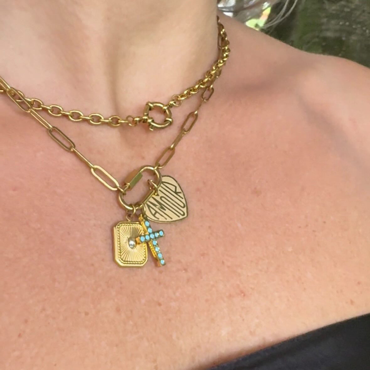 Paperclip Carabiner Necklace 18k Gold finish