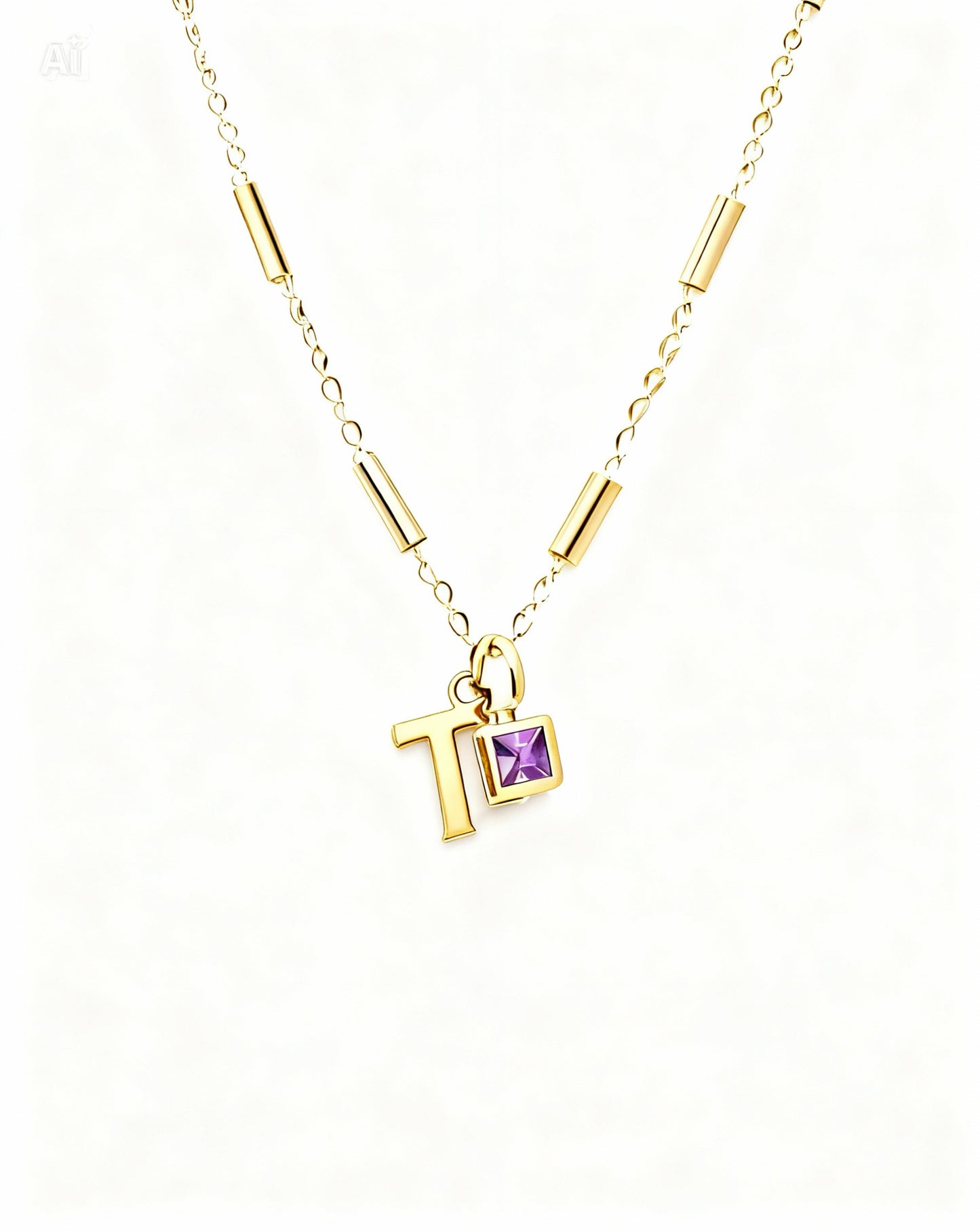 February Birthstone & Initial Bracelet - Amethyst