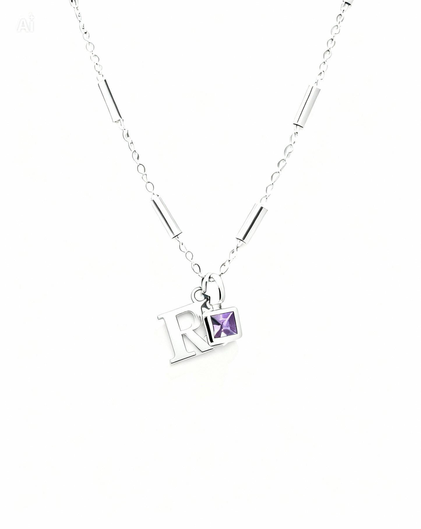 February Birthstone & Initial Bracelet - Amethyst
