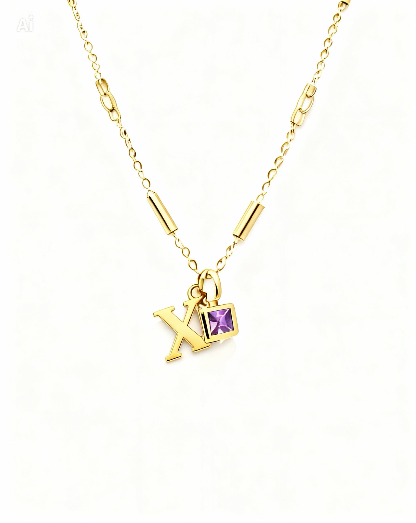 February Birthstone & Initial Bracelet - Amethyst