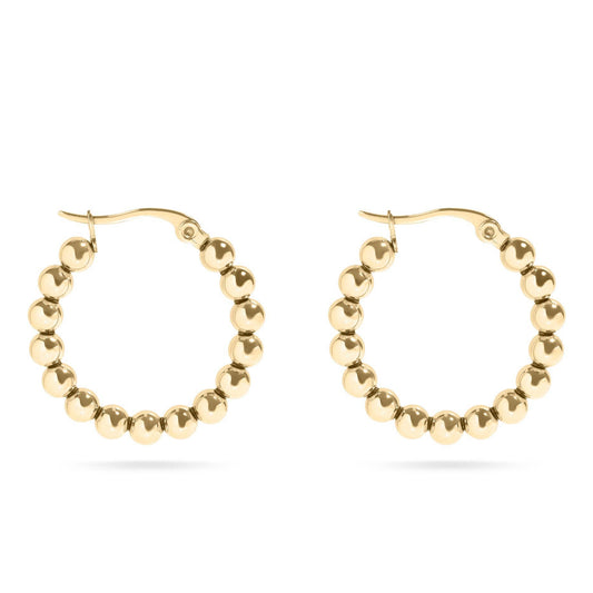 18K Gold PVD Stainless Steel Circle Ball Hoop Earrings : Gold