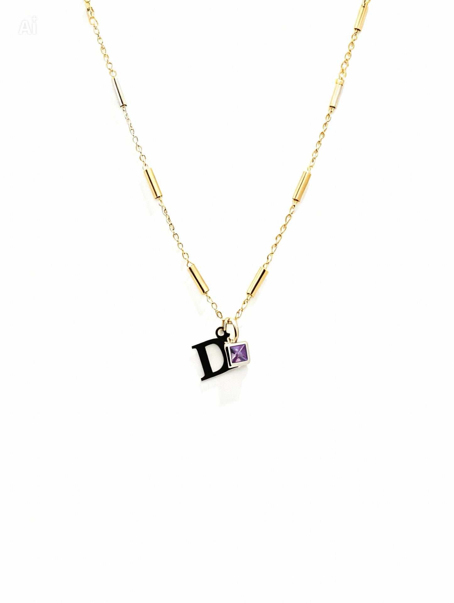 February Birthstone & Initial Necklace - Amethyst