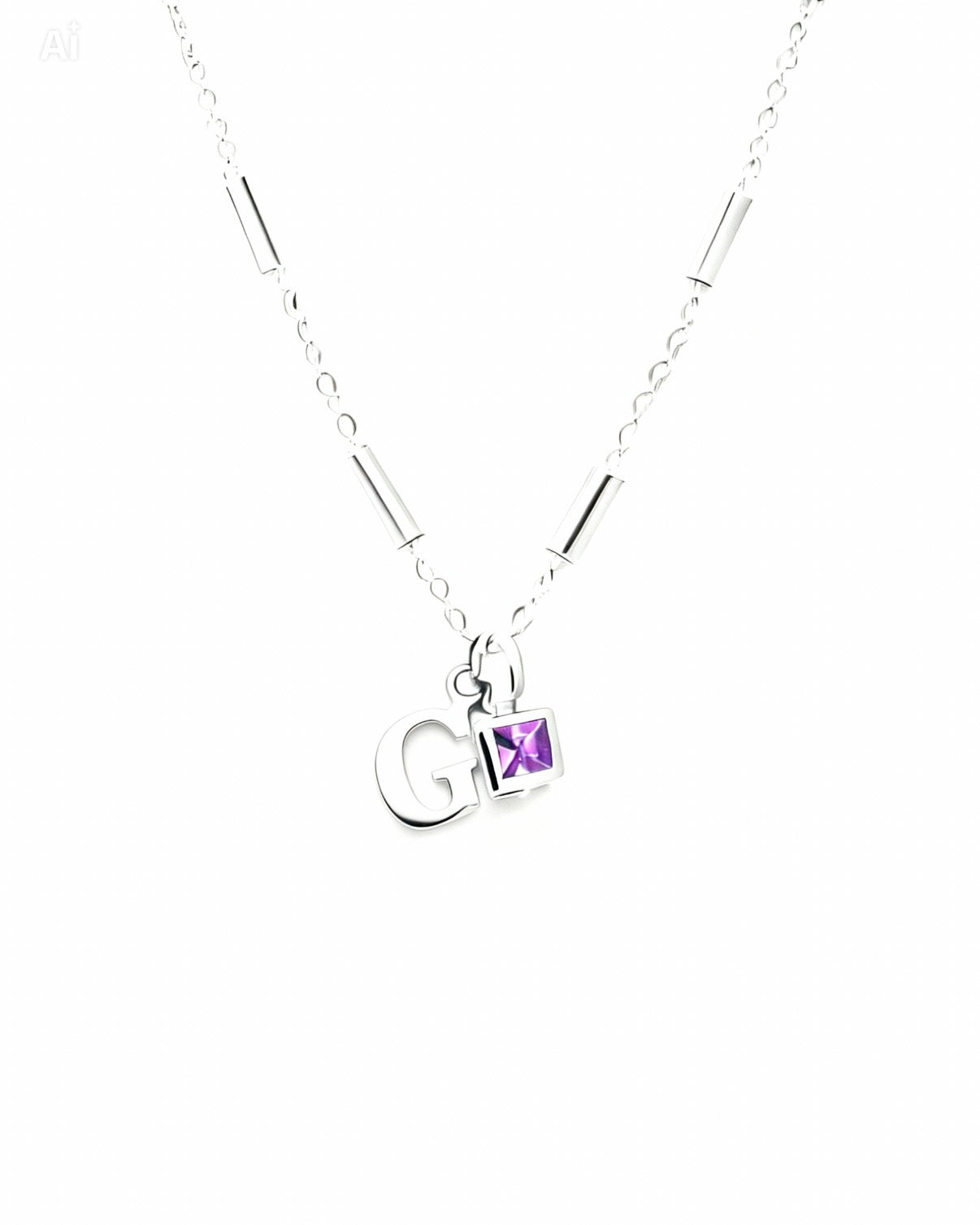 February Birthstone & Initial Bracelet - Amethyst