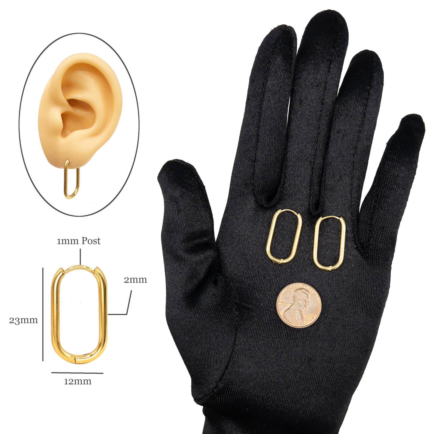 Large Oval Huggie Hoop Earrings 18k Gold plated