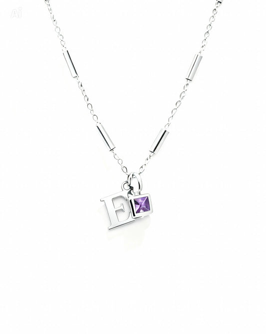 February Birthstone & Initial Bracelet - Amethyst
