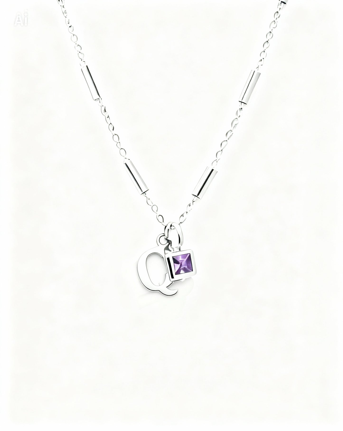 February Birthstone & Initial Bracelet - Amethyst