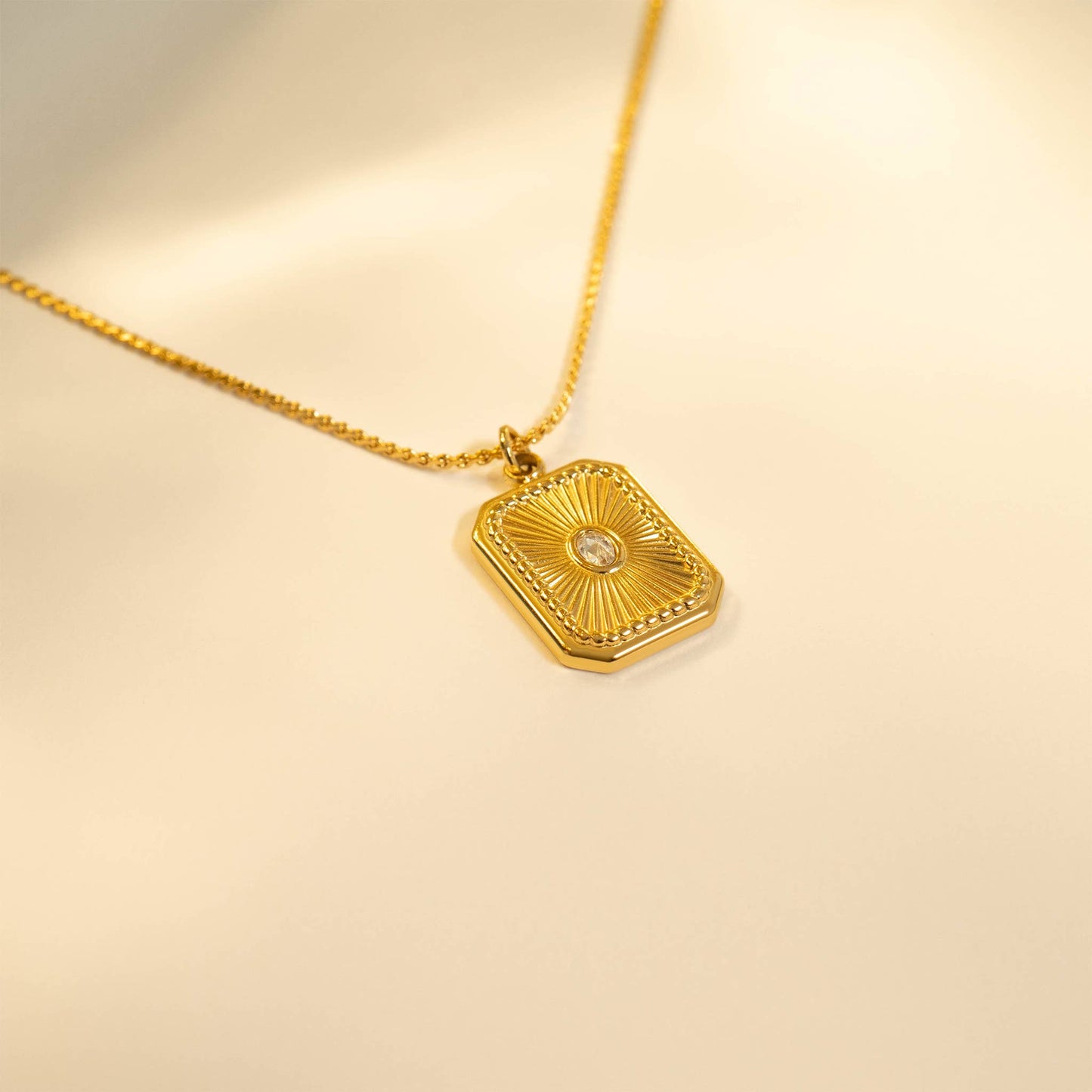 Rectangle Sunburst Crystal Charm 18K Gold finish