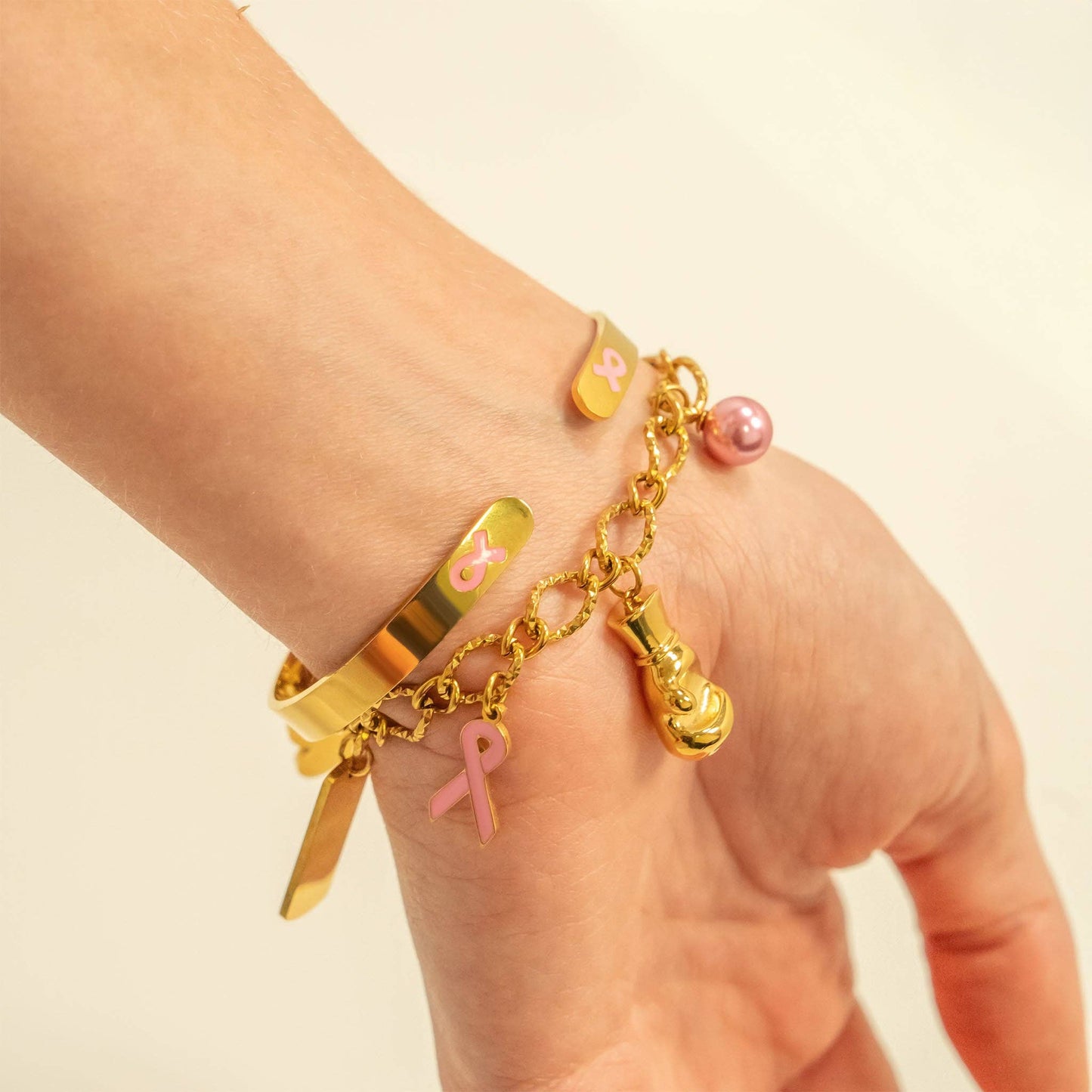 18K Gold PVD Stainless Steel Adjustable Bangle F*ck Cancer