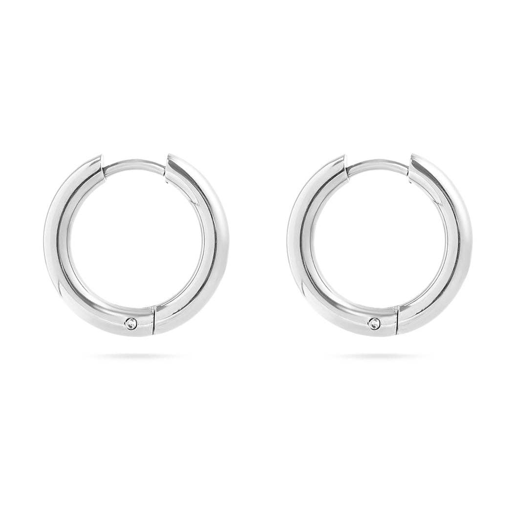 Circle Huggie Hoop Earrings Silver 16mm