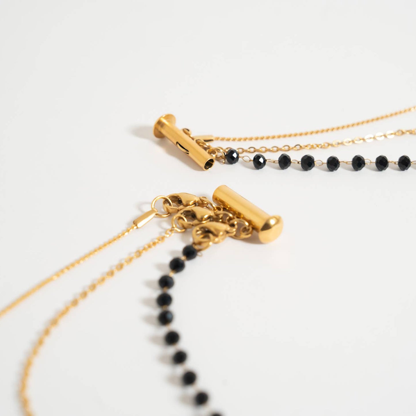 18K Gold PVD Stainless Steel 3 Row Layering Necklace Magnetic Clasp: Stainless