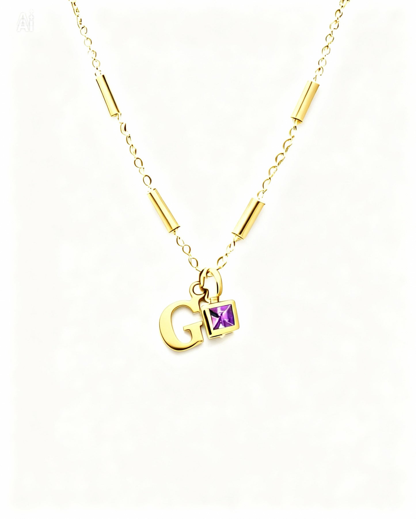 February Birthstone & Initial Bracelet - Amethyst