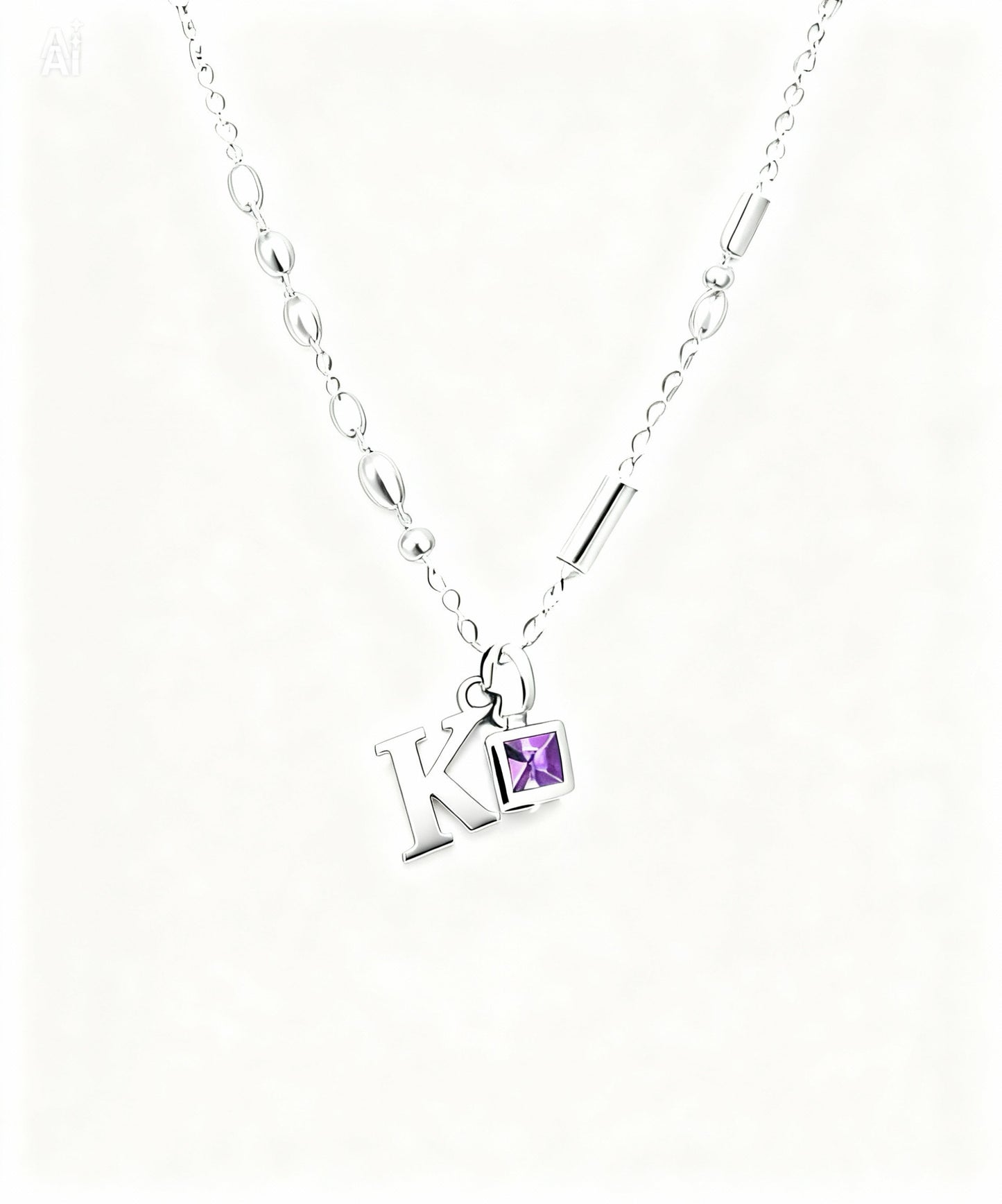 February Birthstone & Initial Bracelet - Amethyst