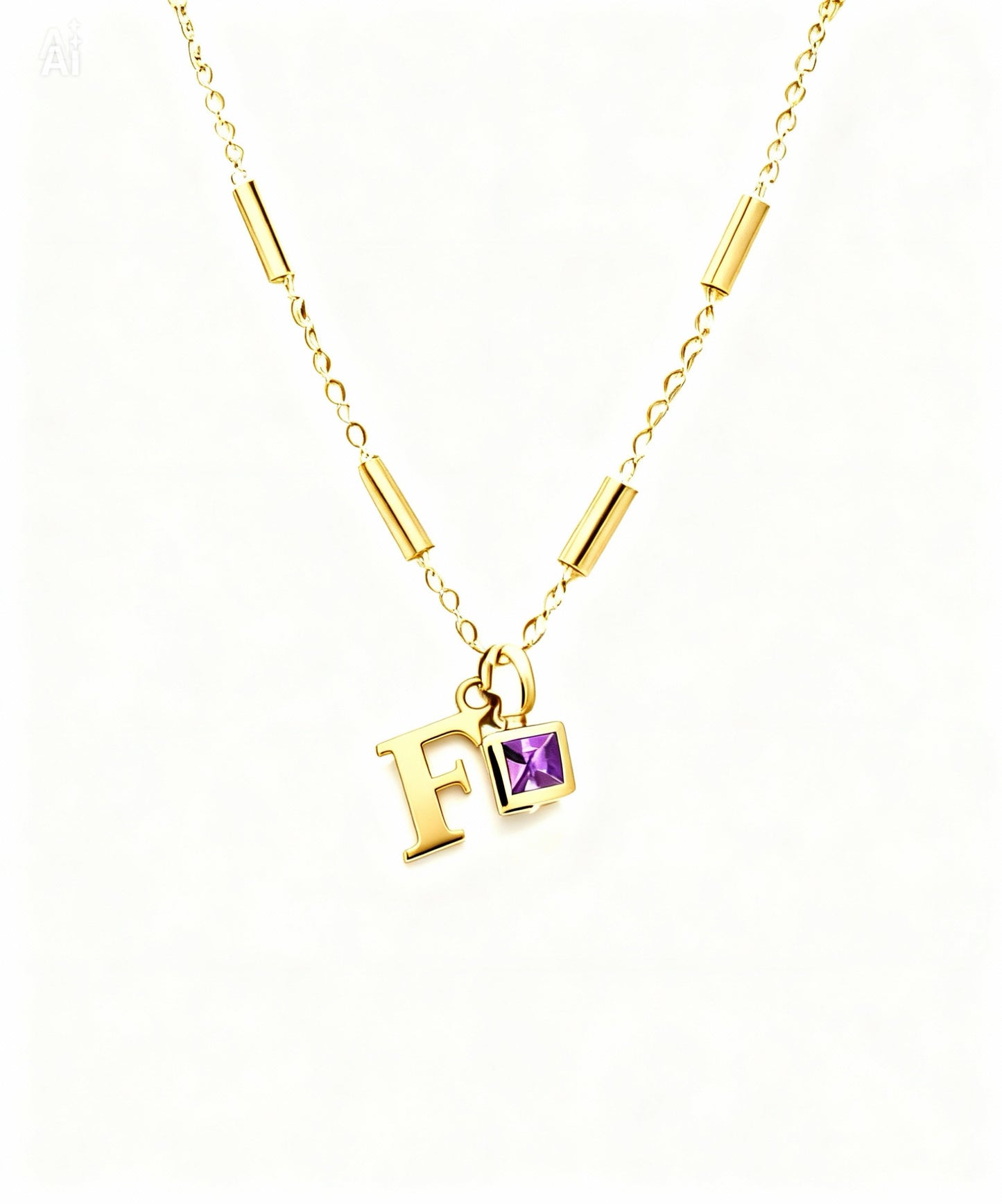 February Birthstone & Initial Bracelet - Amethyst