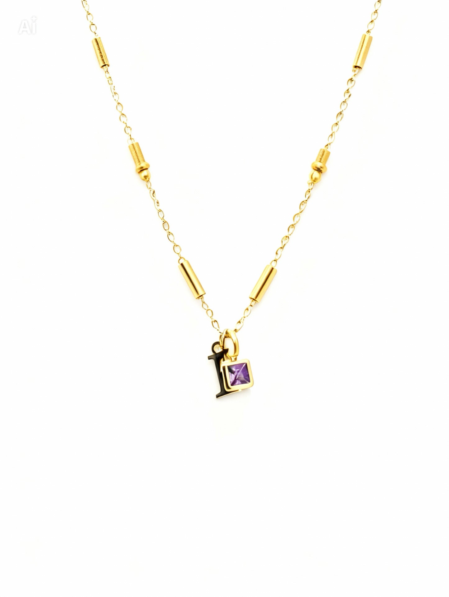 February Birthstone & Initial Necklace - Amethyst