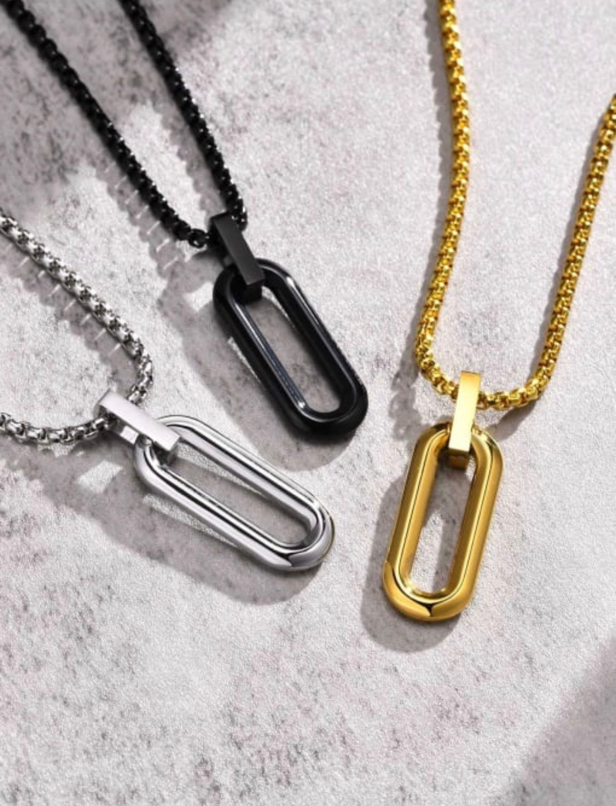 Mens pendant drop necklace in black and silver