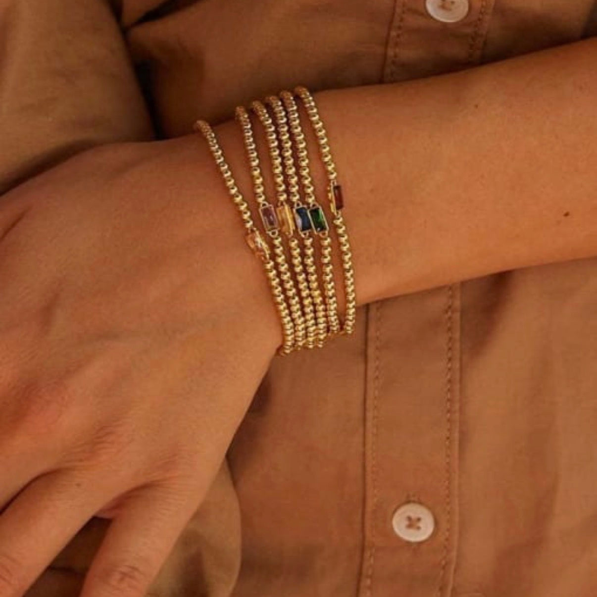 Birthstone Ball Elasticated bracelet Gold